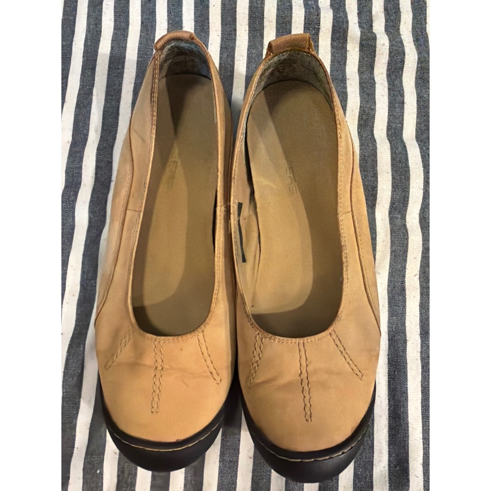 Clarks Privo Womens 9M Tan Leather Ballet Flats Comfort Slip On Shoes 79590